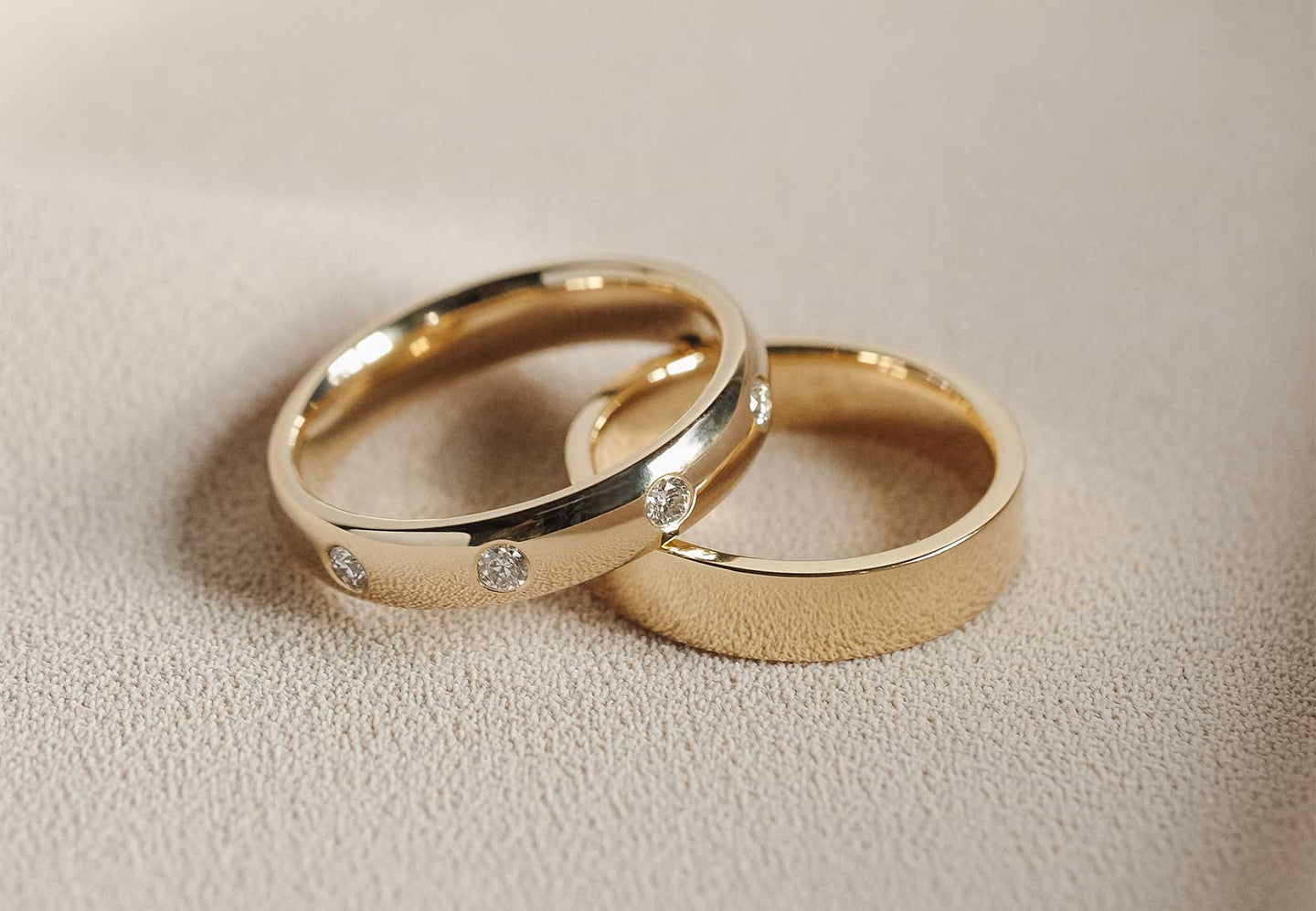 The Royal Flush Domed and The Square rings by Holden in yellow gold