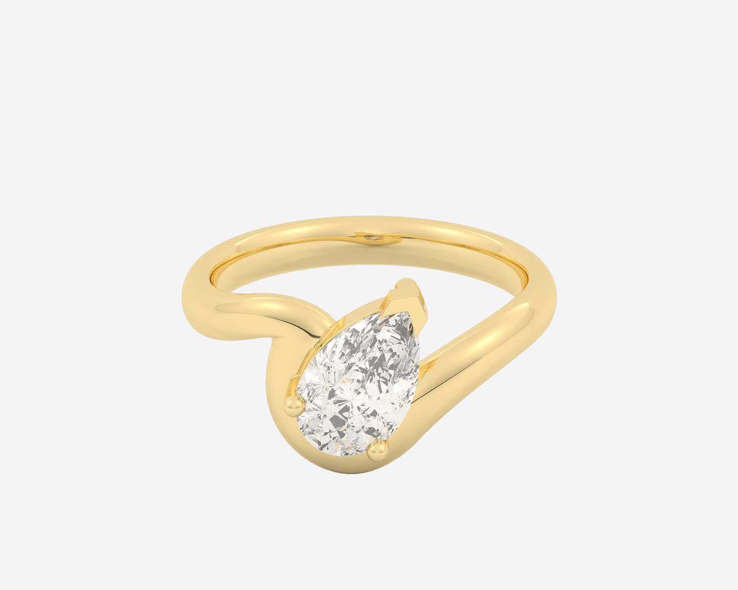 \ alt: A sophisticated yellow gold solitaire engagement ring featuring a 1.5-carat pear-cut diamond on a slim 3.0mm band. \ carat : 1.5 ct