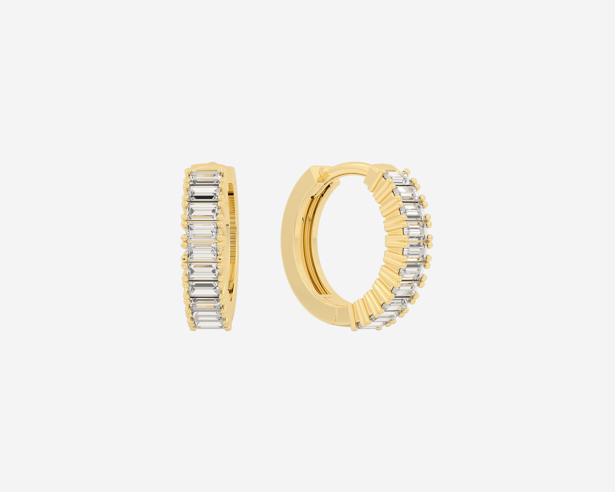 Baguette Diamond Huggie Earrings with 14k Gold | Holden