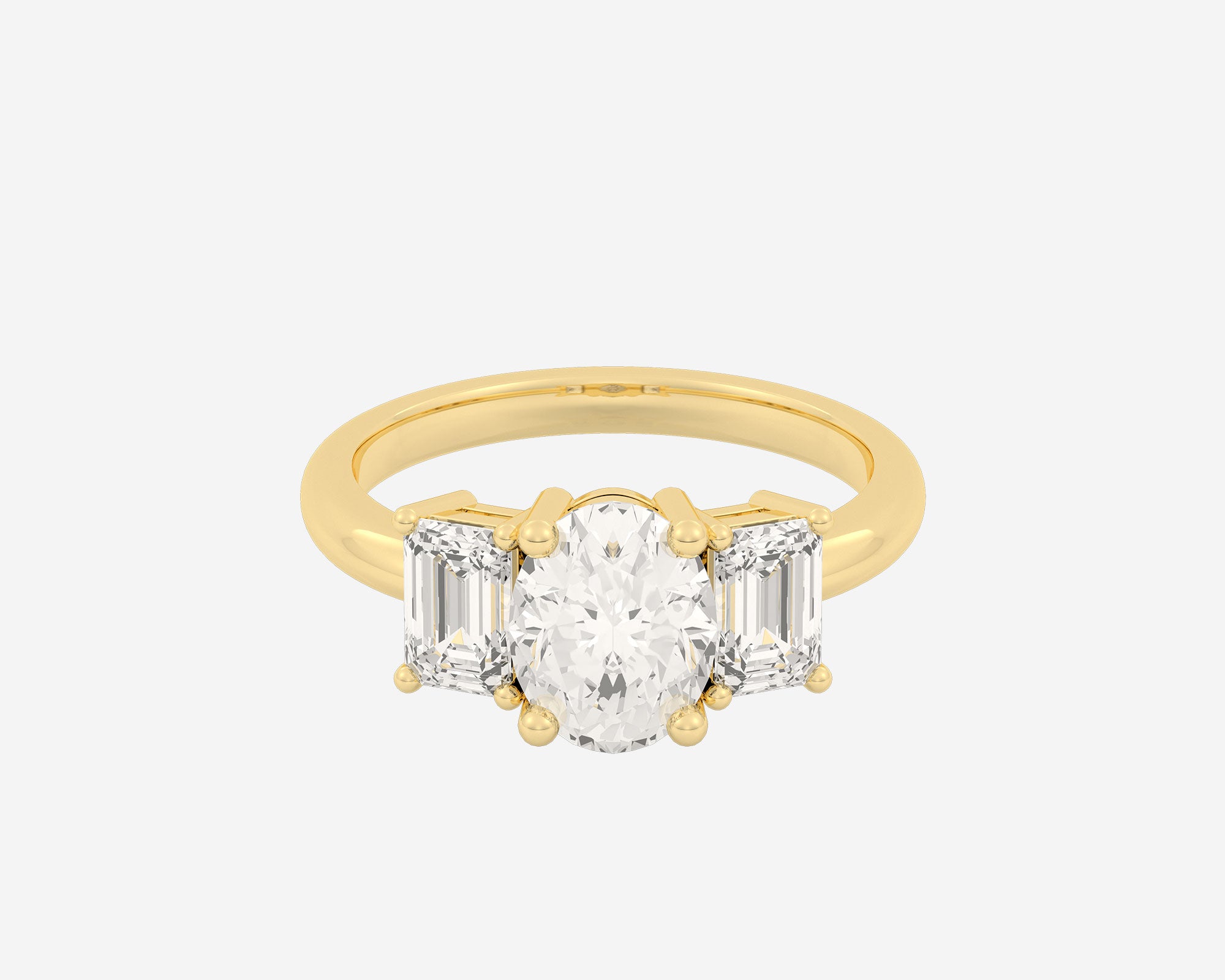 3 stone emerald cut deals diamond ring yellow gold